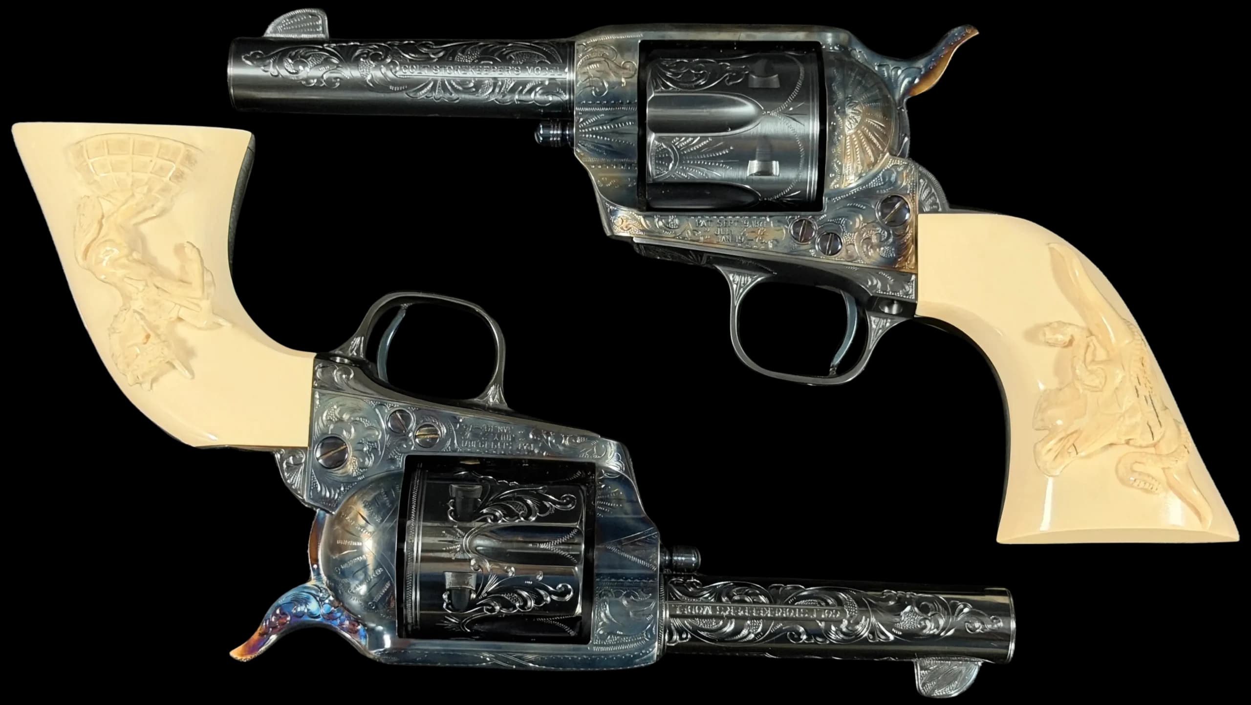 Colt Pair of Factory Master Engraved Colt 3rd Gen Storekeeper SAA .45 Colt / .44-40 Win Single Action (SAO)